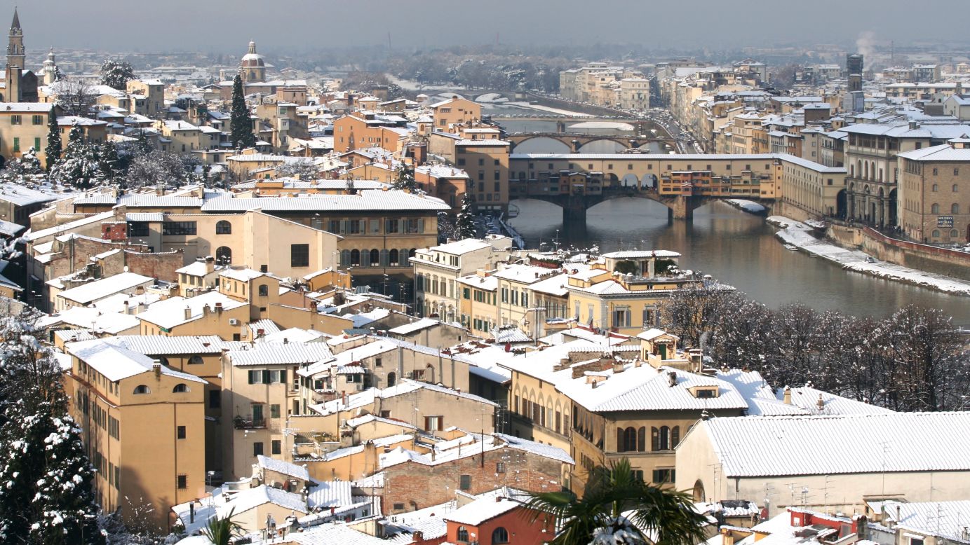 <strong>Florence, Italy:</strong> A rare snow makes one of the world's loveliest cities that much prettier. But usually a visitor here will find only chilly temperatures -- so bundle up and enjoy Florence sans the rest of humanity. Click through the gallery for more top destinations to visit in Europe in January: