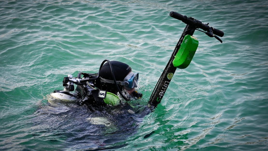 Some e-scooters get thrown in rivers, canals or the sea.