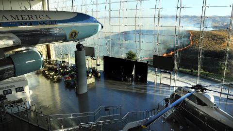 Former President Reagan's Air Force One on display as the Easy Fire burned last month.