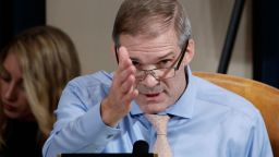 WASHINGTON, DC - NOVEMBER 19: Rep. Jim Jordan (R-OH) questions National Security Council Director for European Affairs Lt. Col. Alexander Vindman and Jennifer Williams, adviser to Vice President Mike Pence for European and Russian affairs during testimony before the House Intelligence Committee in the Longworth House Office Building on Capitol Hill November 19, 2019 in Washington, DC. The committee is hearing testimony during the third day of open hearings in the impeachment inquiry against U.S. President Donald Trump, whom House Democrats say held back U.S. military aid for Ukraine while demanding it investigate his political rivals and the unfounded conspiracy theory that Ukrainians, not Russians, were behind the 2016 computer hacking of the Democratic National Committee. (Photo by Shawn Thew-Pool/Getty Images)