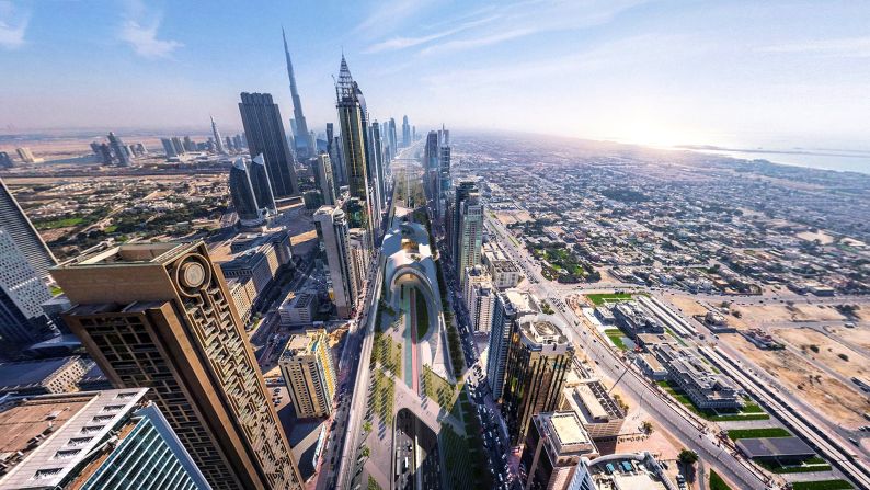 The "X-Space" project from architects Mouaz Abouzaid and Dima Faraj to create a green space on Dubai's Sheikh Zayed Road won first prize in the World Architecture Festival's Smart Cities category. 