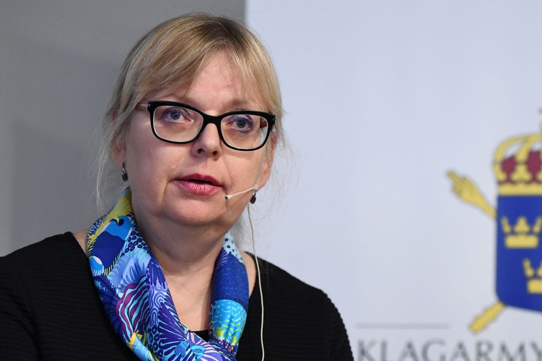 Deputy Director of Public Prosecution Eva-Marie Persson speaks to reporters on Thursday.