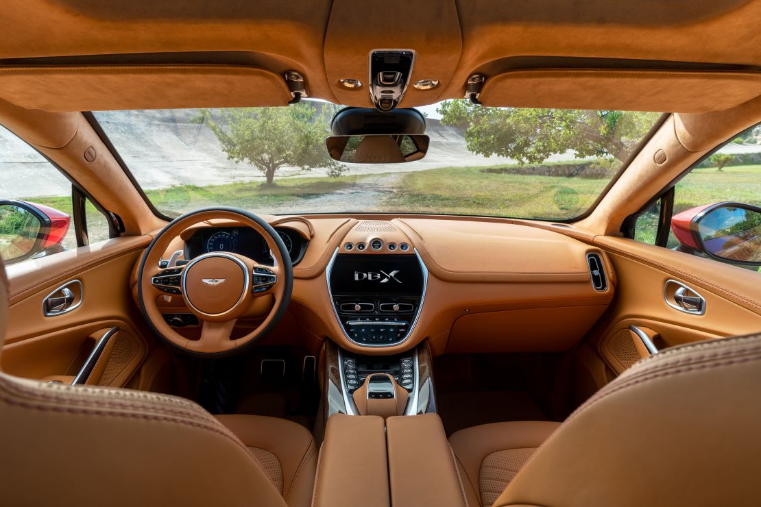 As with other Aston Martin cars, the DBX's interior is largely covered in expensive leather.