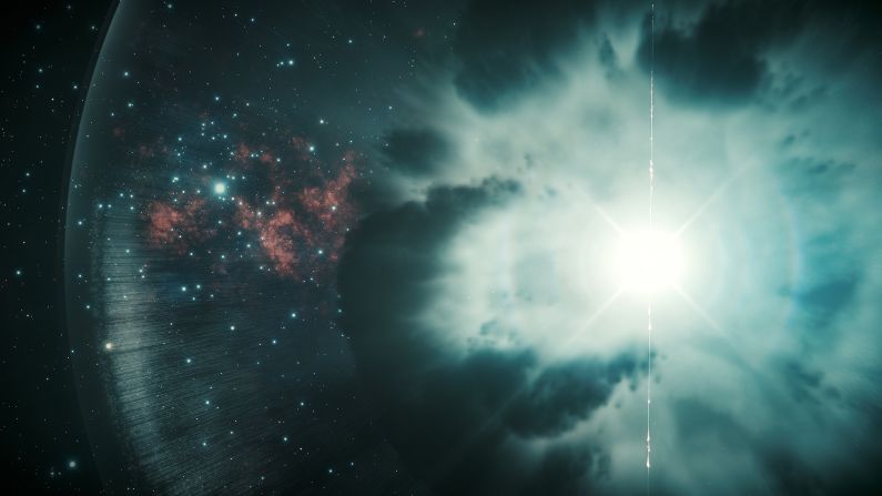 Gamma-ray bursts are shown in this artist's illustration. They can be triggered by the collision or neutron stars or the explosion of a super massive star, collapsing into a black hole.