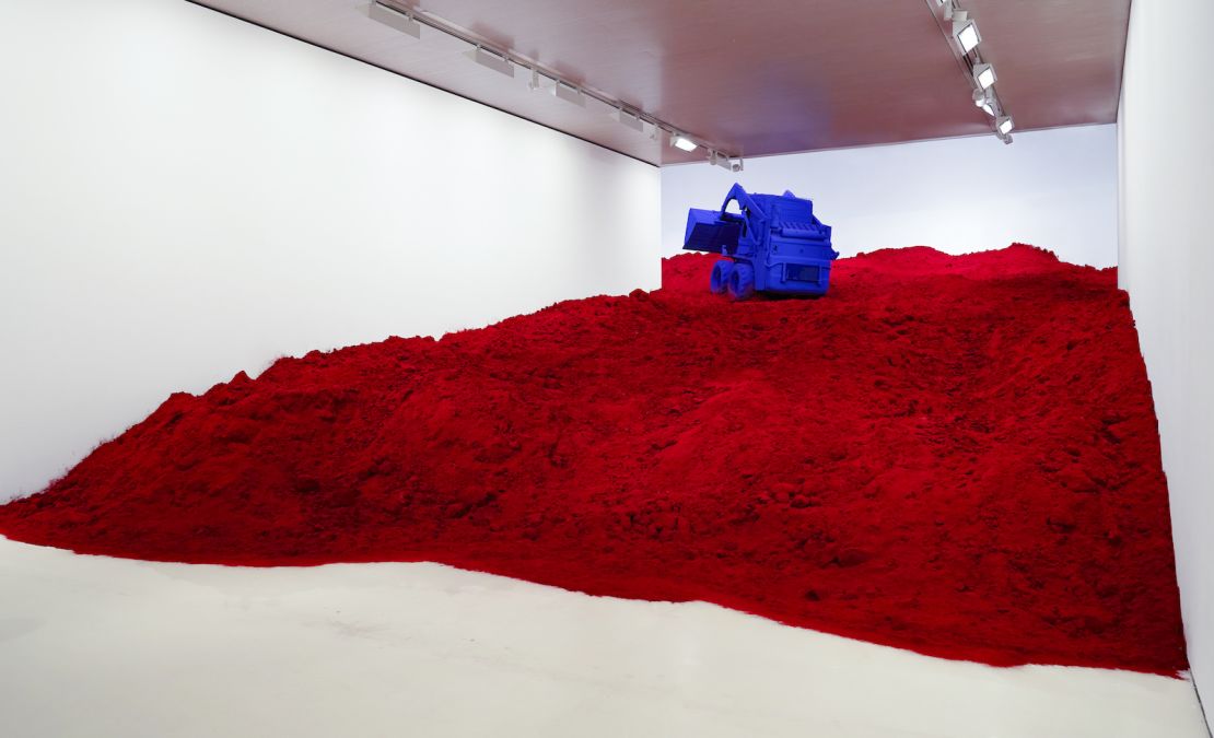 In "Destierro," Kapoor transforms part of the CAFA Art Museum into a surreal red landscape.