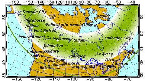 The University of Alaska-Fairbanks Geophysical Institute's aurora borealis forecast for Wednesday evening.