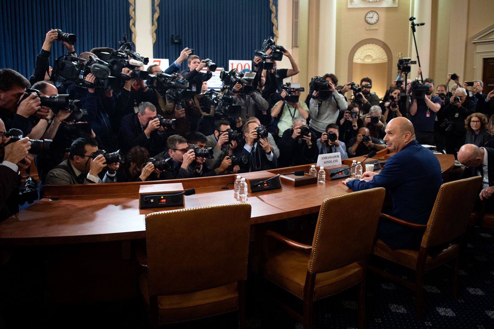 Gordon Sondland, the US ambassador to the European Union, arrives on Capitol Hill to testify November 20. <a href="index.php?page=&url=https%3A%2F%2Fwww.cnn.com%2F2019%2F11%2F20%2Fpolitics%2Fpublic-impeachment-hearing-day-4%2Findex.html" target="_blank">Sondland told lawmakers</a> there was a quid pro quo for Ukraine to announce investigations into Trump's political opponents. He said it came from the President's personal lawyer Rudy Giuliani at the "express direction of the President." Sondland also provided investigators with emails and texts showing it wasn't just him and Giuliani pushing for the investigations outside government channels — Trump's inner circle knew what was going on, too. But Republicans aggressively went after Sondland during their questioning to argue he had no conversations with Trump about a quid pro quo.