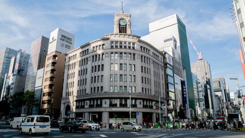 The Seiko Building, featuring a clock tower, is an icon of Ginza.