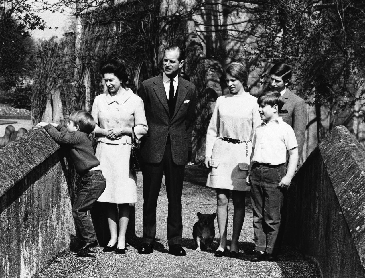 The royal family poses for photos in 1968. Prince Andrew is at bottom right. He is joined by his parents and his three siblings, including his younger brother, Prince Edward.