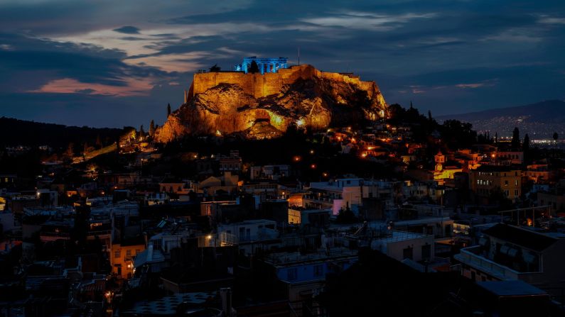 <strong>Athens:</strong> In the Greek capital, the ancient Acropolis citadel was lit blue to celebrate the UN's World Children's Day on November 20, 2019. <br />
