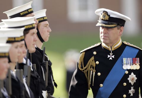 Prince Andrew visits the Royal Hospital School in Holbrook, England, in 2006.