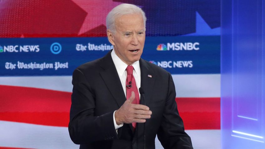 ATLANTA, GEORGIA - NOVEMBER 20: Former Vice President Joe Biden speaks during the Democratic Presidential Debate at Tyler Perry Studios November 20, 2019 in Atlanta, Georgia. Ten Democratic presidential hopefuls were chosen from the larger field of candidates to participate in the debate hosted by MSNBC and The Washington Post.  (Photo by Alex Wong/Getty Images)