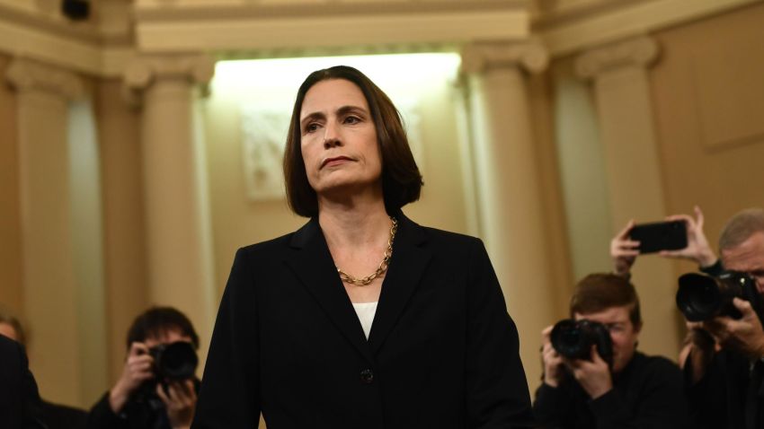 Fiona Hill, the National Security Council's former senior director for Europe and Russia arrives to testify during the House Intelligence Committee hearing as part of the impeachment inquiry into US President Donald Trump on Capitol Hill in Washington,DC on November 21, 2019. (Photo by Brendan Smialowski / AFP) (Photo by BRENDAN SMIALOWSKI/AFP via Getty Images)