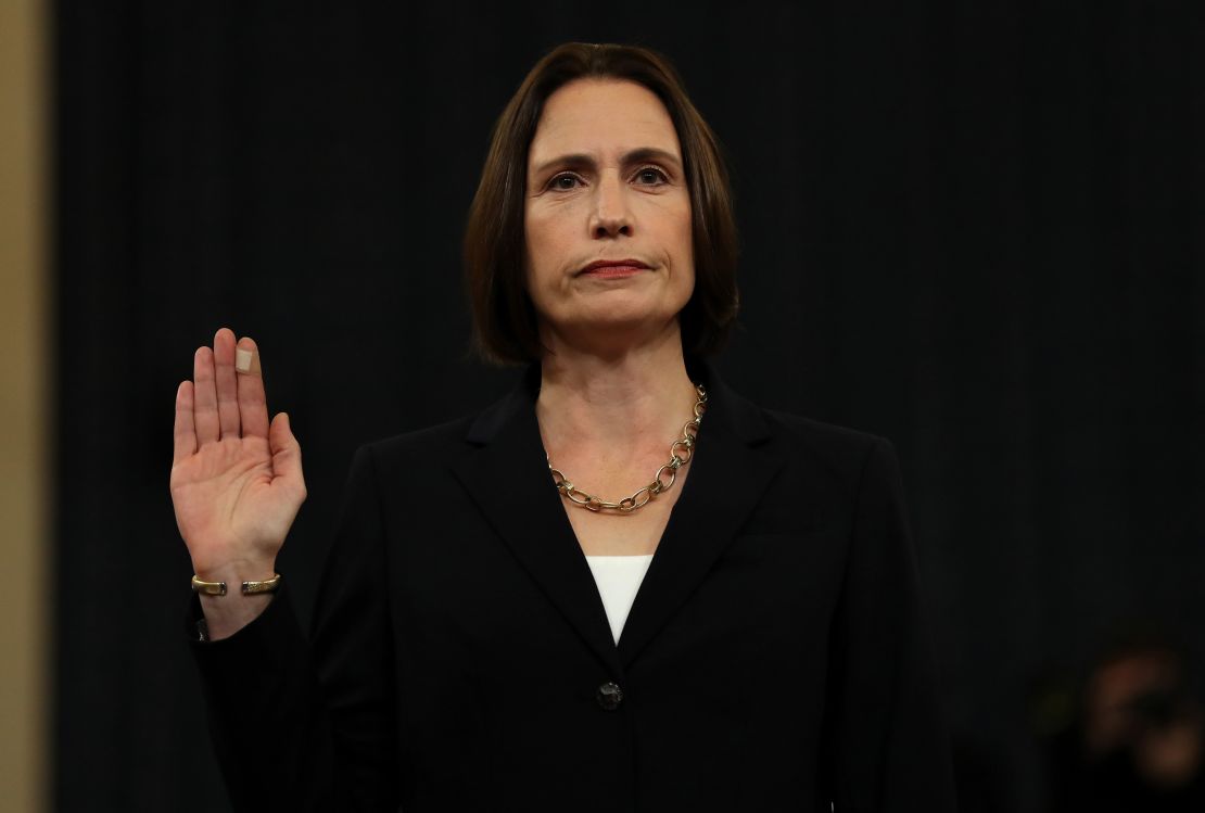 Fiona Hill, the National Security Council's former senior director for Europe and Russia, is sworn in to testify before the House Intelligence Committee in the Longworth House Office Building on Thursday in Washington.