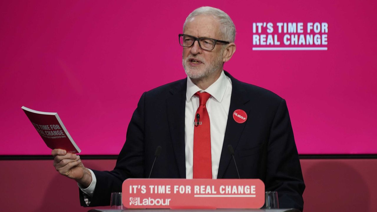 BIRMINGHAM, ENGLAND - NOVEMBER 21: Labour leader Jeremy Corbyn speaks during the launch of the party's election manifesto at Birmingham City University on November 21, 2019 in Birmingham, England. (Photo by Christopher Furlong/Getty Images)