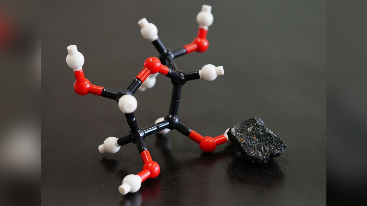A model of the molecular structure of ribose, which was found in a meteorite.