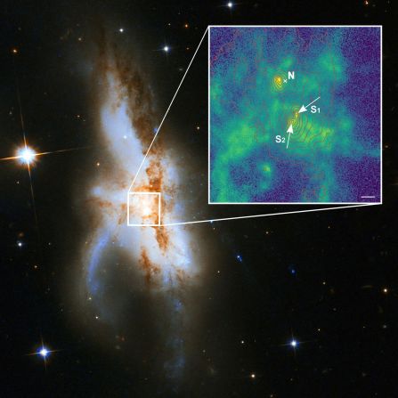 The galaxy NGC 6240 hosts three supermassive black holes at its core. 