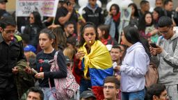 People demonstrate during a nationwide strike called by students, unions and indigenous groups in Bogota on November 21, 2019. (Photo by Raul ARBOLEDA / AFP) (Photo by RAUL ARBOLEDA/AFP via Getty Images)