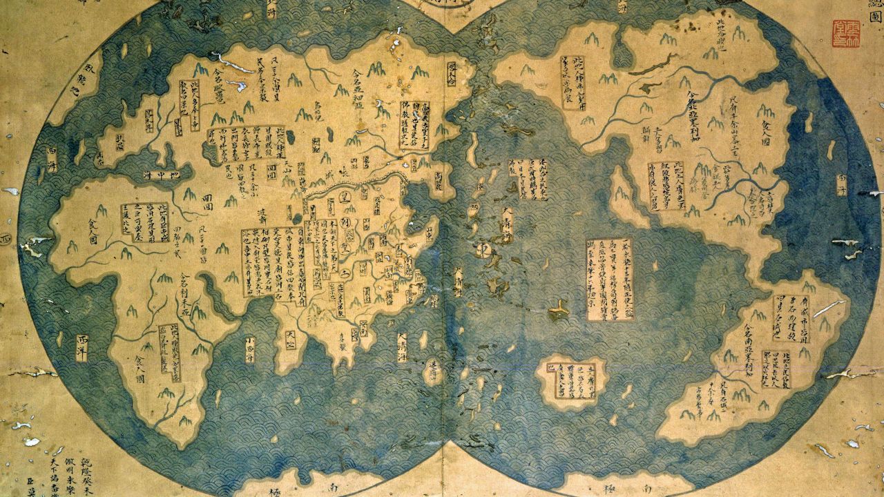 A world map that is believed by some to have been compiled by Zheng He(1371-1435), China's most famous navigator. 