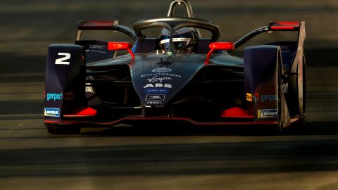 Bird driving on the track during practice ahead of the Diriyah E-Prix.
