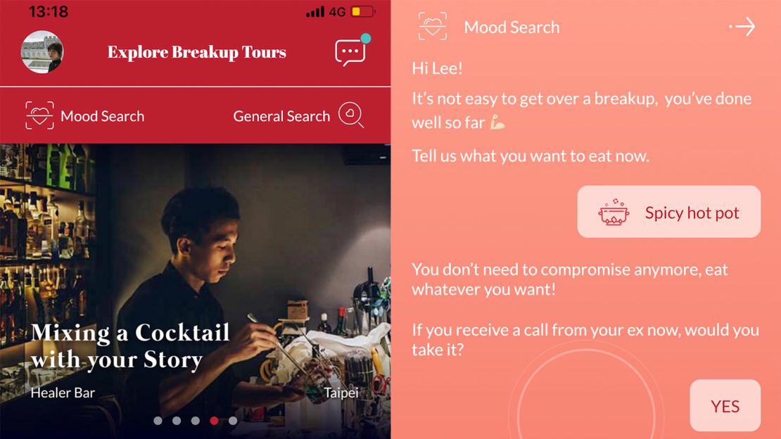 The Breakup Tours' app allows users to search for activities based on their present mood.
