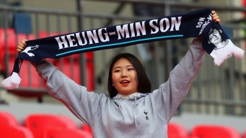 A fan shows her support for Son Heung-Min during a Tottenham Hotspur match.