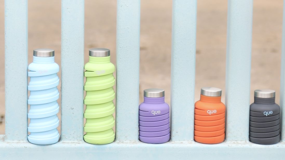 <strong>A green canteen: </strong>This collapsible, reusable water bottle from Flight 001 can hold up to 20 fluid ounces of water and then compress down to half its size for easy stowing. $25