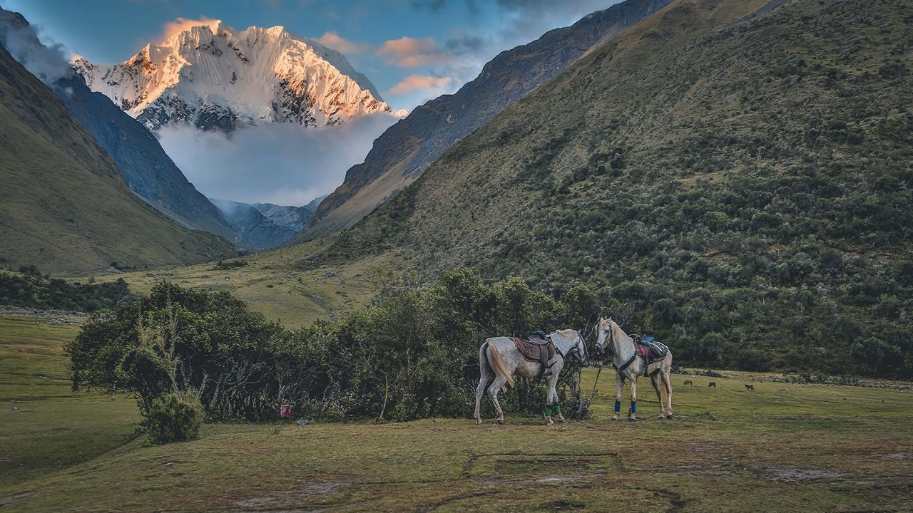 Visitors can ride horses to Machu Picchu in Peru.