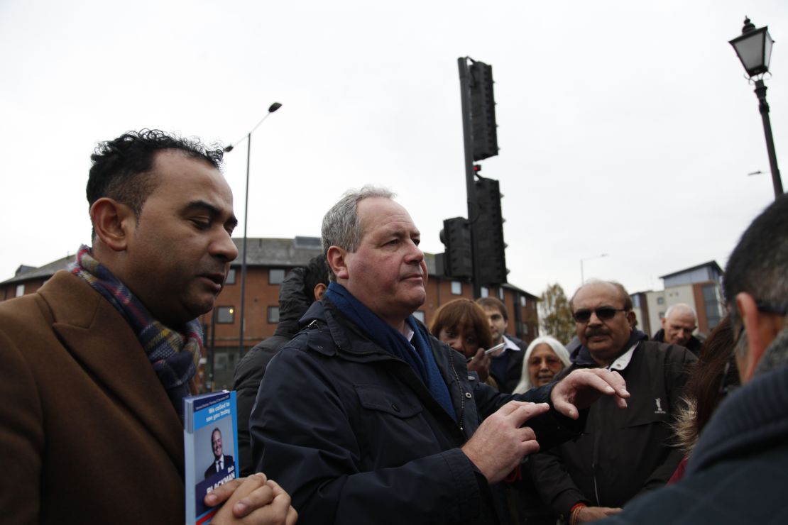 Bob Blackman speaks to Conservative campaigners ahead of a canvassing event in Harrow East. 