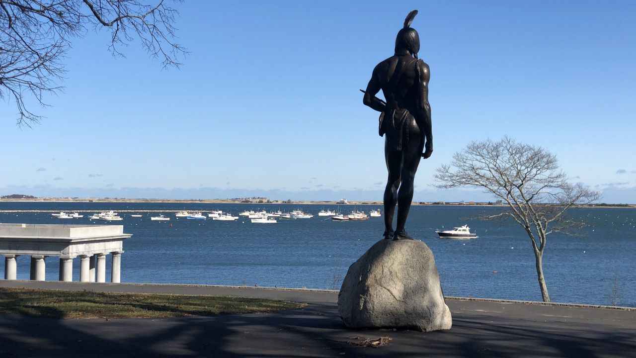 A statue of Massasoit overlooks the sea at Cole's Hill.