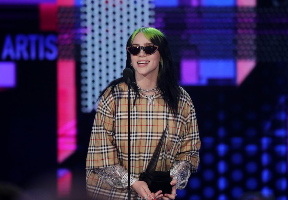 Billie Eilish accepts the Favorite Artist - Alternative Rock award during the 2019 American Music Awards in November.