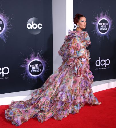 "Artist of the Year" nominee Halsey wore an organza ruffle wrap gown by Marc Jacobs.