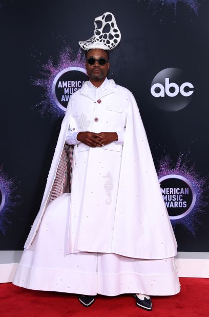 Red carpet favorite Billy Porter wore a white cape detailed with sea creatures. 