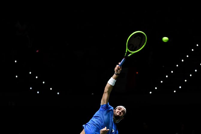 Italy's Matteo Berrettini serves the ball during a Davis Cup match in Madrid on Monday, November 18.