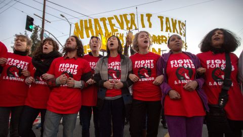 McDonald's workers strike during nationwide 'Fight for $15 Day of Disruption' protests on November 29, 2016 in Los Angeles, California.