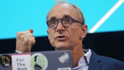Tim Berners-Lee, founder of the World Wide Web, speaking at a digital trade fair in Cologne in October 2019. 
