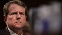White House Counsel Don McGahn looks on as Judge Brett Kavanaugh appears before the Senate Judiciary Committee during his Supreme Court confirmation hearing in the Hart Senate Office Building on Capitol Hill September 4, 2018 in Washington, DC.