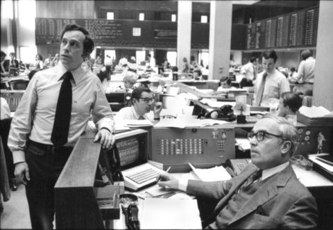 Bloomberg, left, works at Salomon Brothers, a Wall Street investment bank, in 1975.