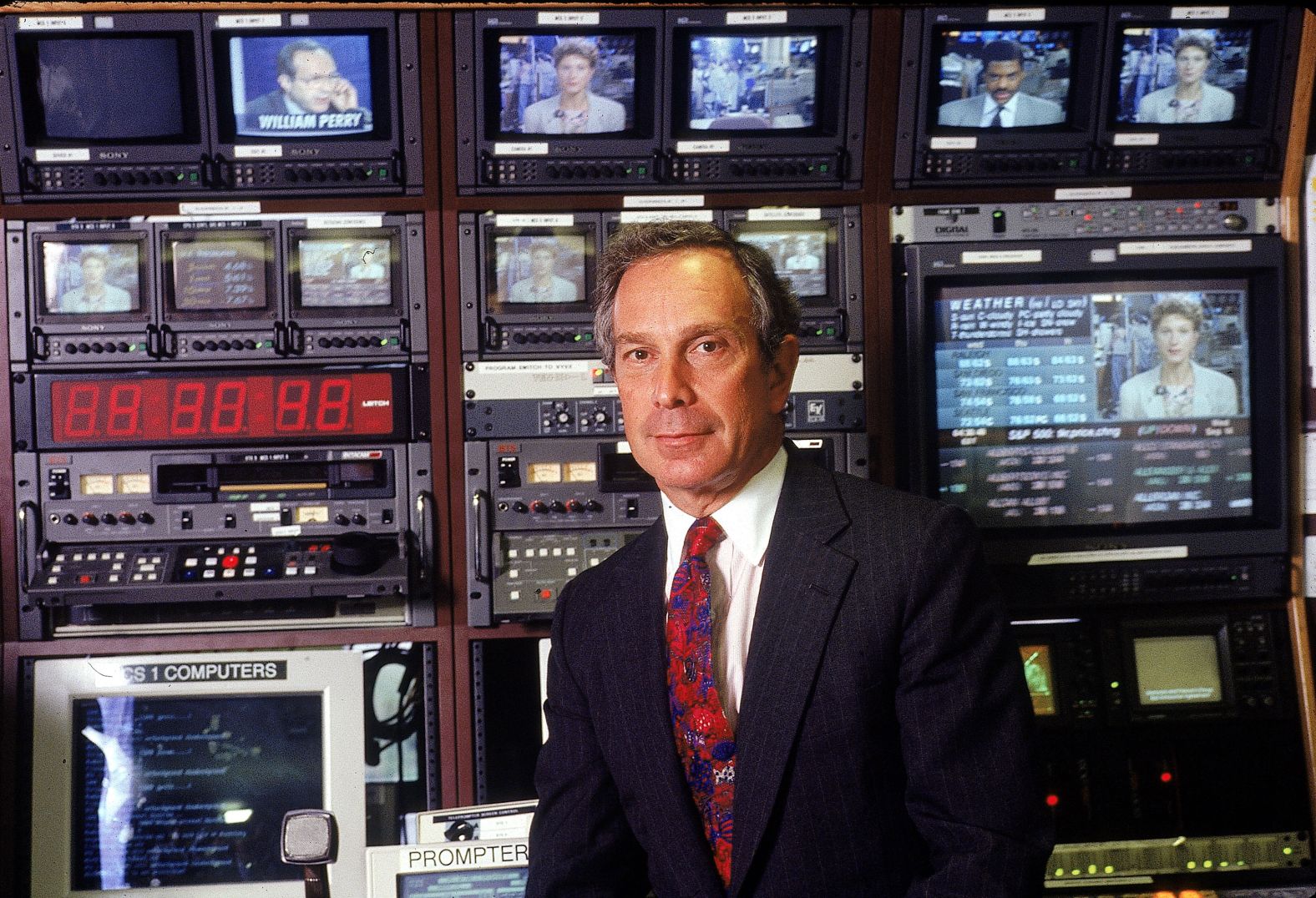 Bloomberg poses for a portrait at his company's television studios in 1994. He created technology that bankers and traders use to access market data.