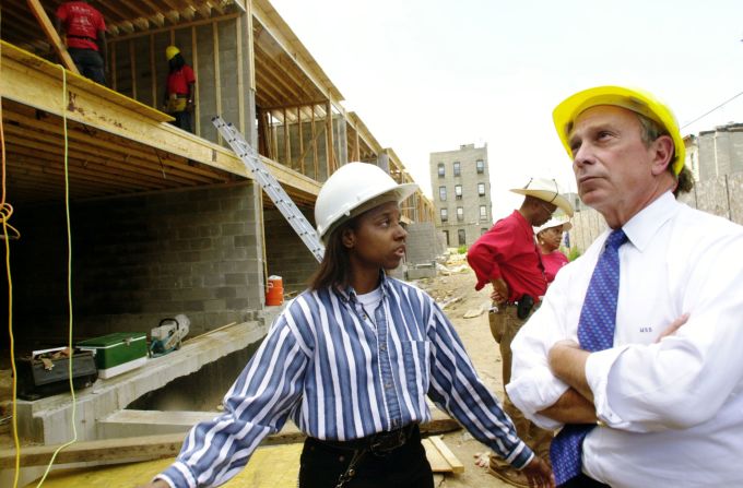 Bloomberg talks with architect Katherine Whitley at a construction site in New York. Bloomberg was running for mayor.