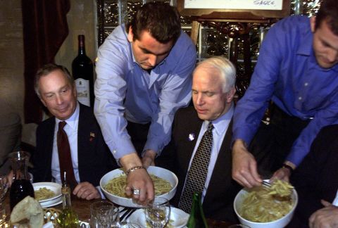 Bloomberg has dinner with US Sen. John McCain at a New York restaurant in November 2001.