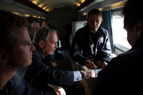 Bloomberg accompanies President Barack Obama as they get an aerial view of damage caused by Superstorm Sandy in 2012.