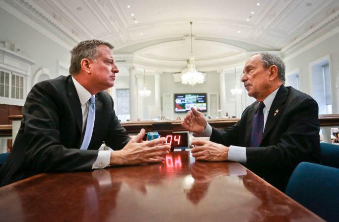 Bloomberg meets his successor, Bill de Blasio, in the mayor's main City Hall office in November 2013.
