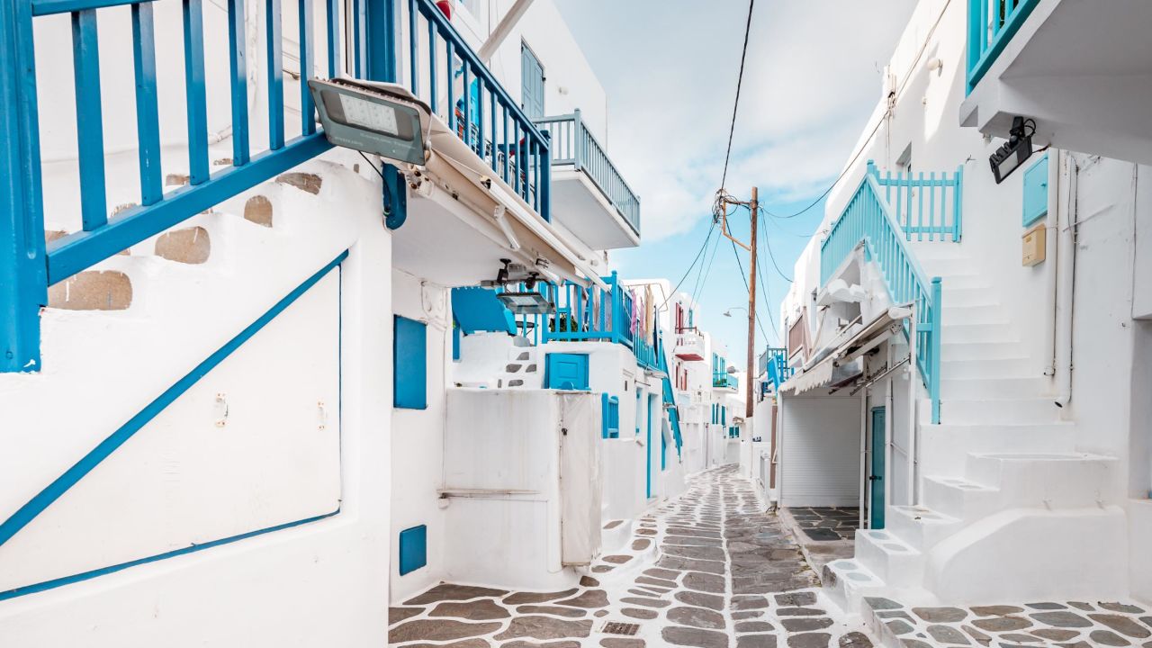 <strong>Mykonos Old Town, Greece: </strong>Narrow alleyways lined with whitewashed shops and homes offer a peaceful escape from some of the busier spots on this heavily-touristed island.