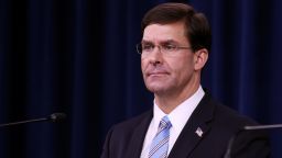 U.S. Defense Secretary Mark Esper holds a news conference at the Pentagon the day after it was announced that Abu Bakr al-Baghdadi was killed in a U.S. raid in Syria October 28, 2019 in Arlington, Virginia. 