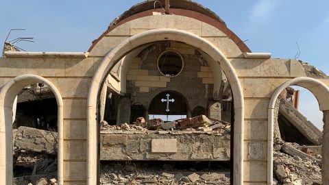 A church in the formerly Christian village of Tal Nasr that was destroyed by ISIS.