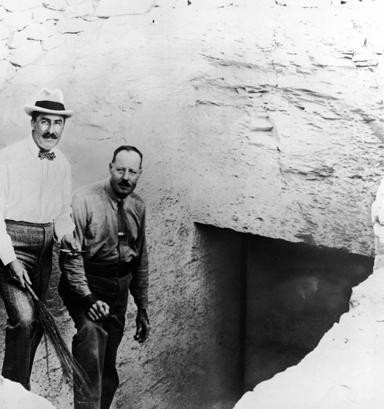 British Egyptologist Howard Carter (left) pictured on the steps leading to Tutankhamun's tomb with his assistant Arthur Callender.