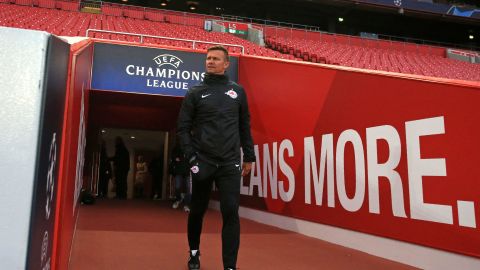 Marsch walks out of the tunnel to take a team training session at Anfield ahead of Salzburg's Champions League game against Liverpool in October.