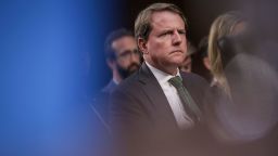 WASHINGTON, DC - SEPTEMBER 6: White House Counsel Don McGahn looks on as Supreme Court nominee Judge Brett Kavanaugh testifies before the Senate Judiciary Committee on the third day of his Supreme Court confirmation hearing on Capitol Hill September 6, 2018 in Washington, DC. Kavanaugh was nominated by President Donald Trump to fill the vacancy on the court left by retiring Associate Justice Anthony Kennedy. (Photo by Drew Angerer/Getty Images)