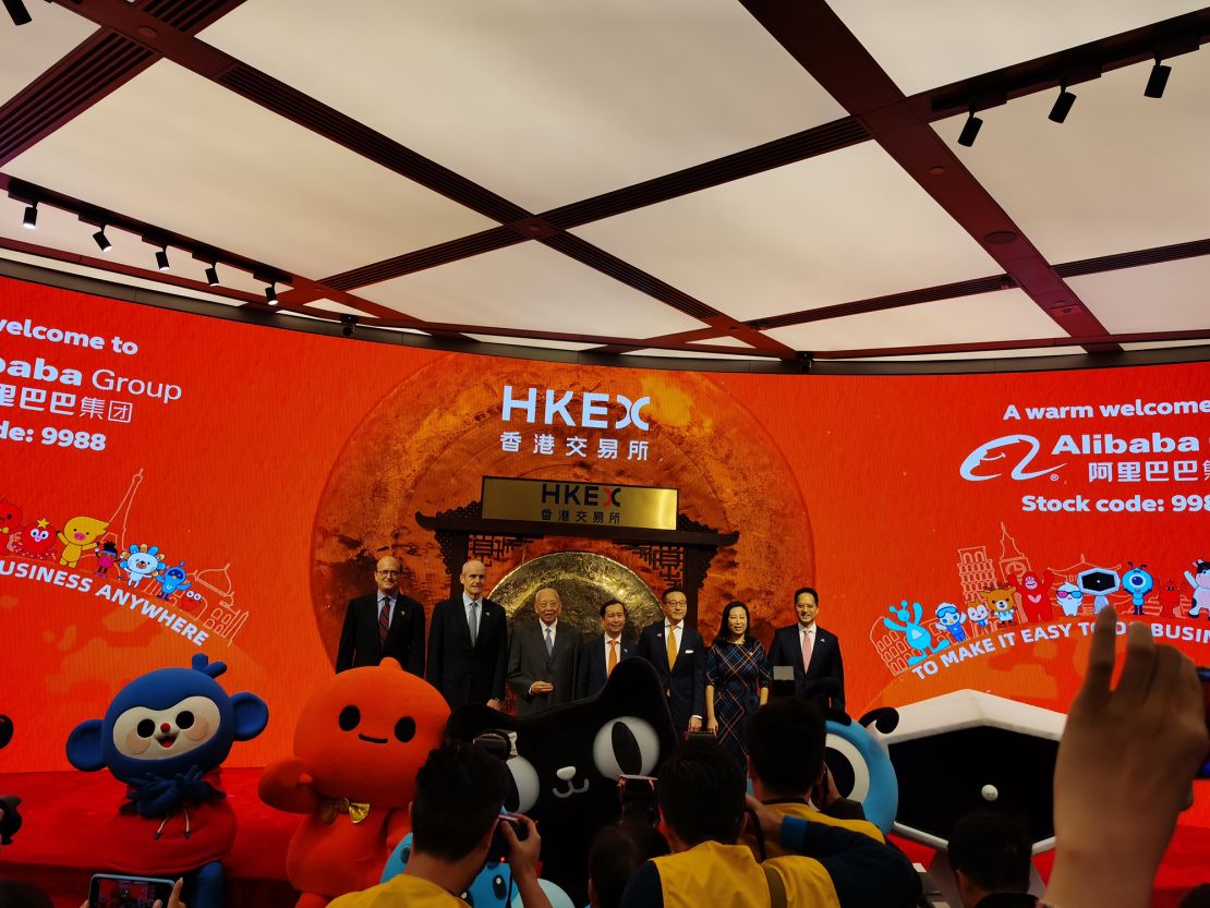 Alibaba celebrates its listing ceremony at the Hong Kong Stock Exchange.